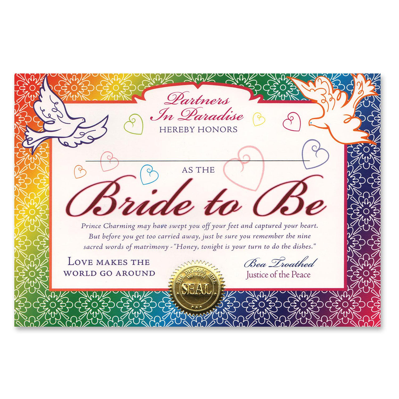 Bride To Be Certificate - Bulk 6 Pack