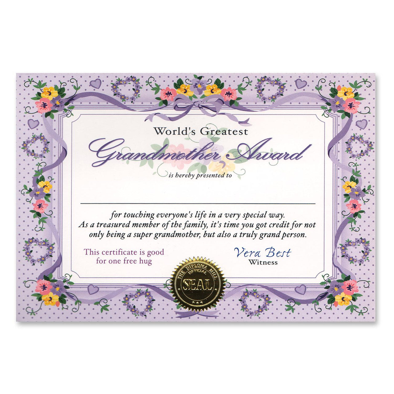 World's Greatest Grandmother Certificate - Bulk 6 Pack
