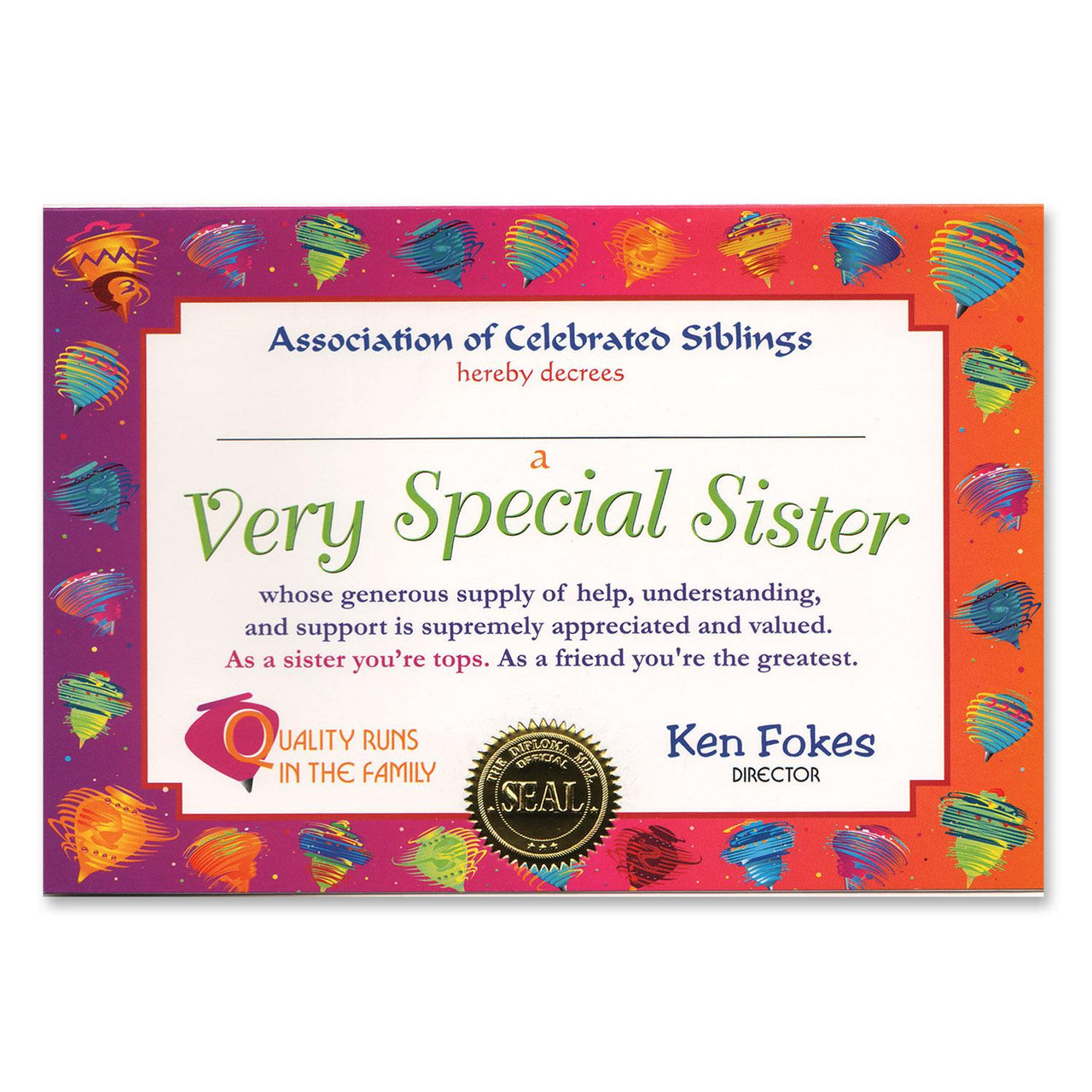 Very Special Sister Certificate - Bulk 6 Pack