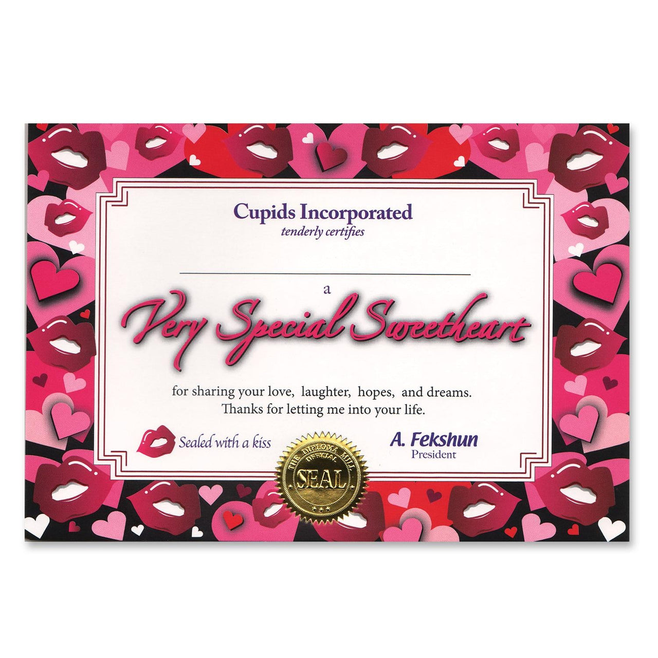 Valentine's Day Very Special Sweetheart Certificate - Bulk 6 Pack