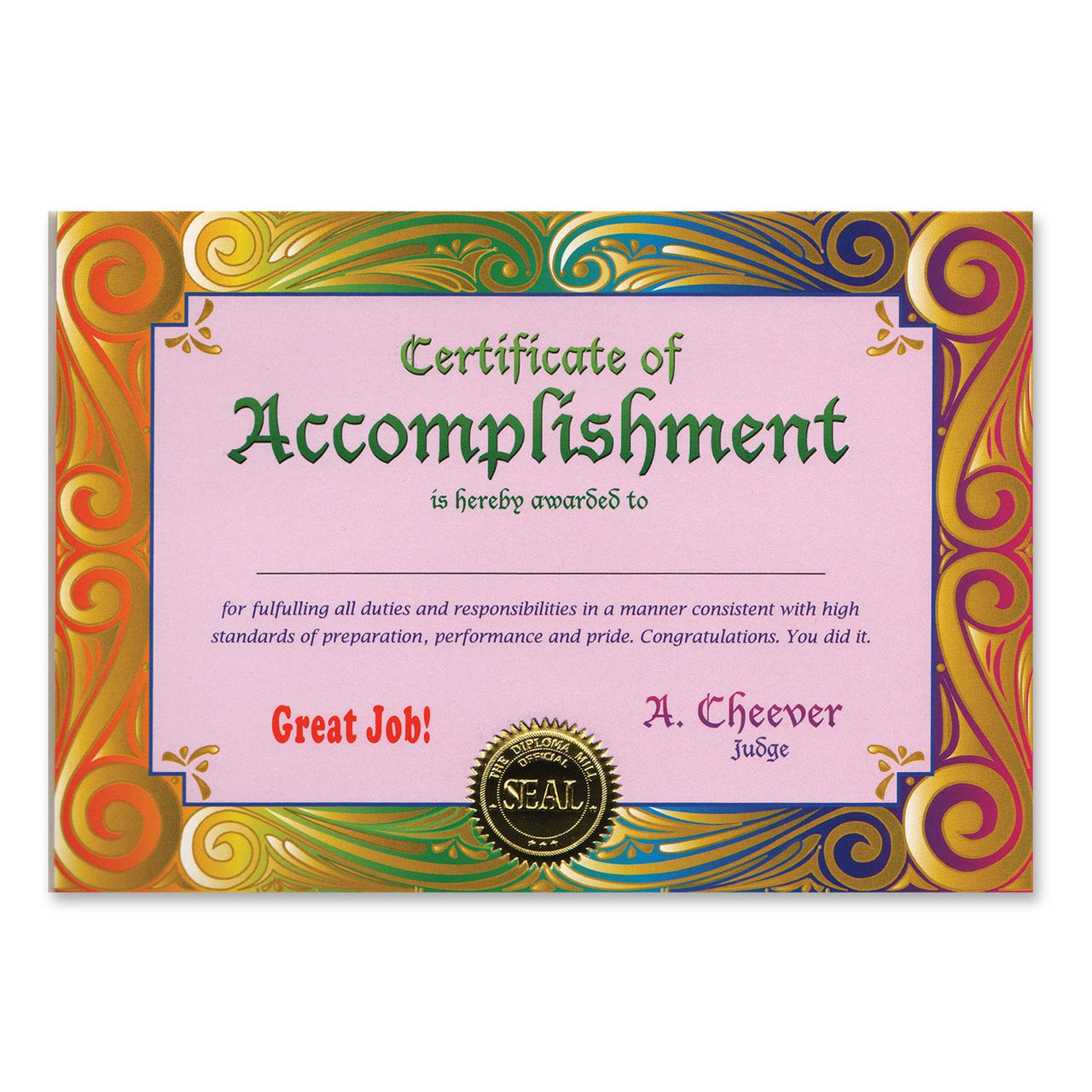 Certificate Of Accomplishment - Bulk 6 Pack