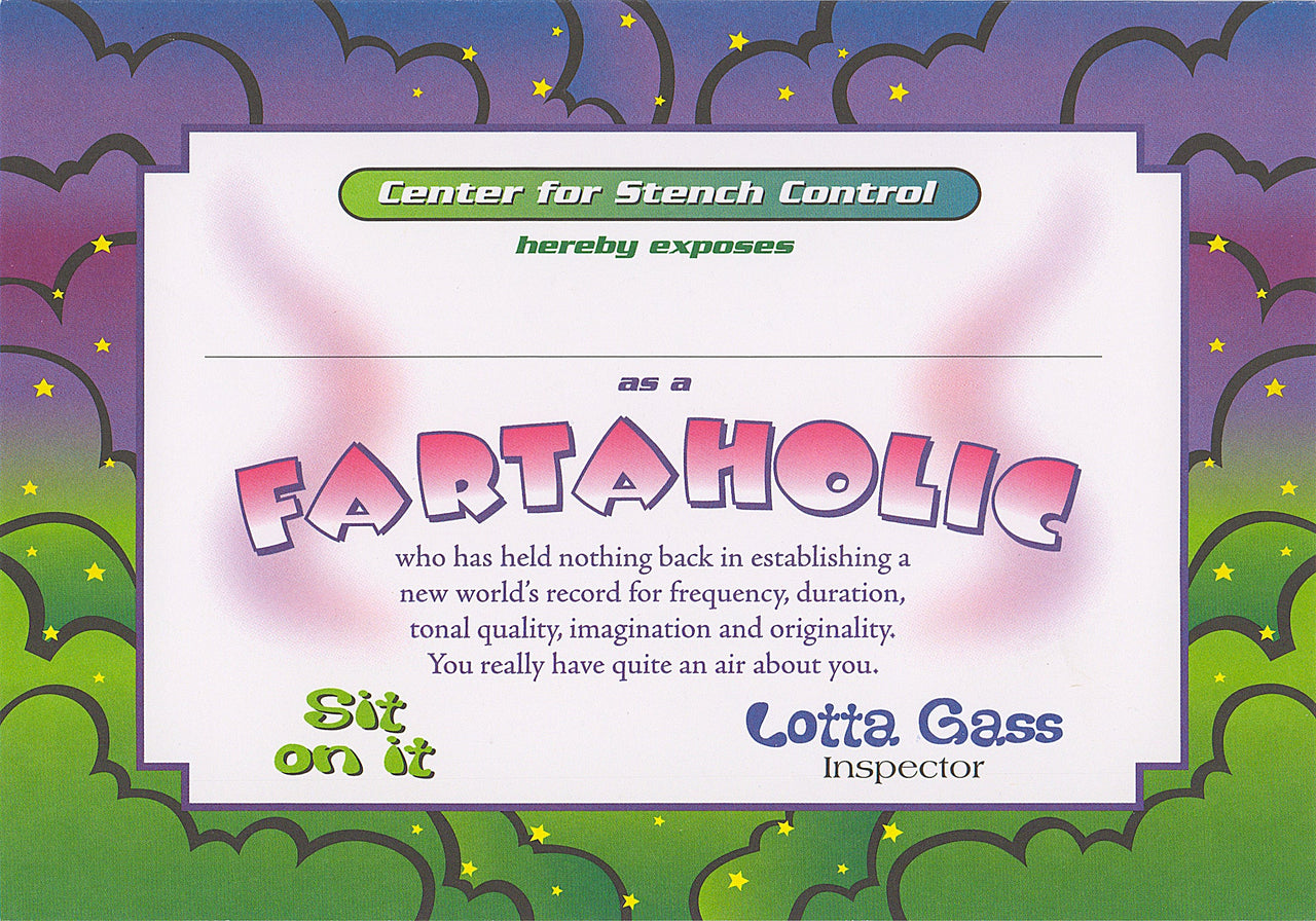 Fartaholic Certificate - Bulk 6 Pack
