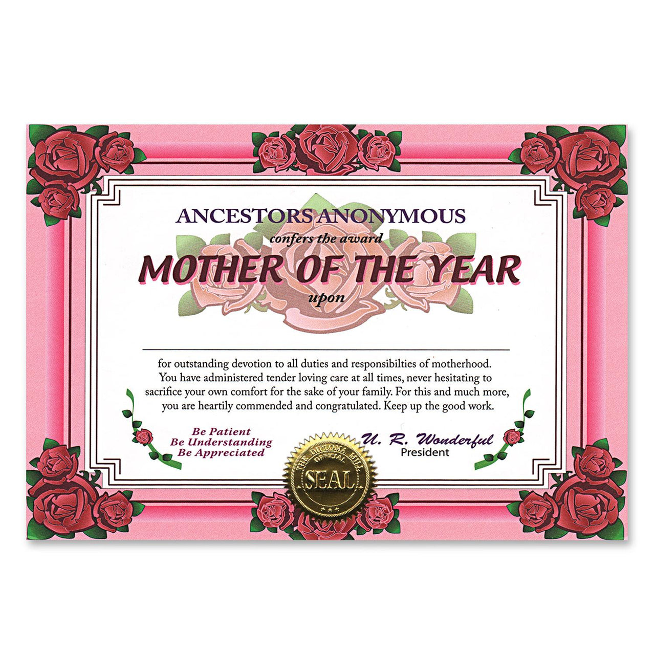 Mother Of The Year Mother's Day Certificate - Bulk 6 Pack
