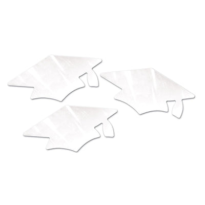 White Metallic Grad Cap Graduation Party Cutouts - Bulk 18 Pack