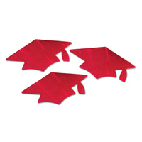 Red Metallic Grad Cap Graduation Party Cutouts - Bulk 18 Pack