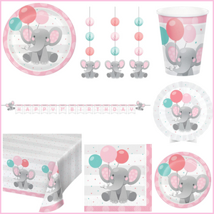 Enchanting Elephants Girl Birthday Kit for 8 (46 Total Items)
