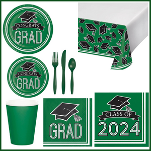 Green Graduation Party Kit for 16 (182 Items)