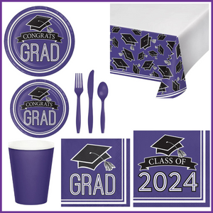 Purple Graduation Party Kit for 16 (182 Items)