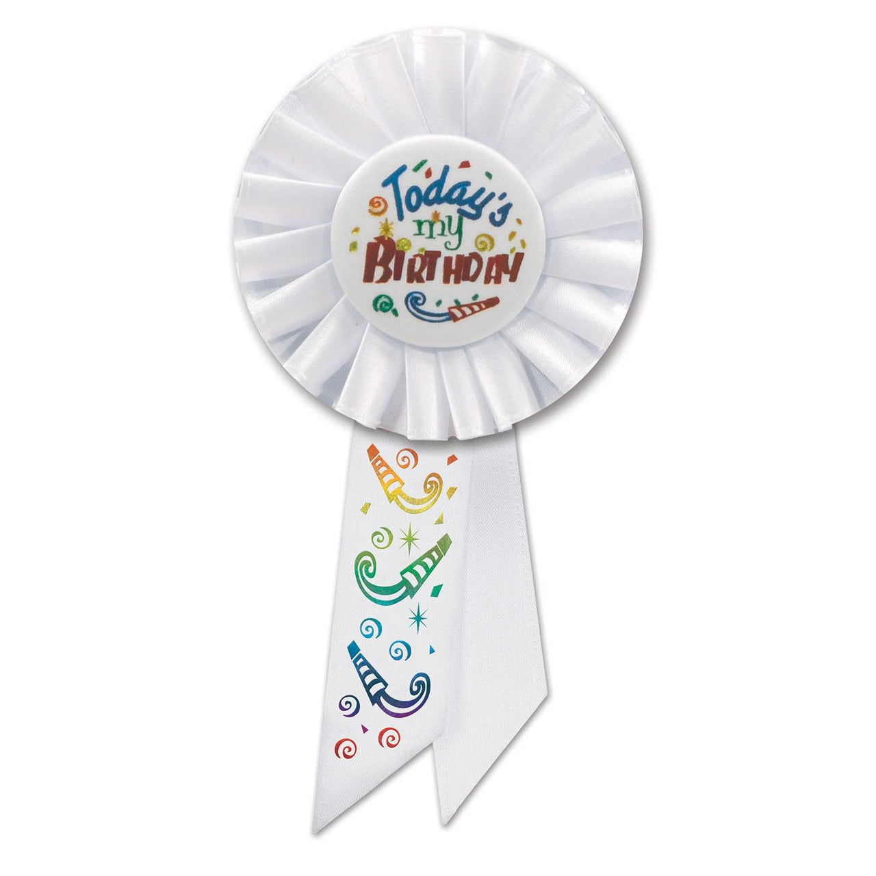 Today's My Birthday Rosette- White - Bulk 6 Pack