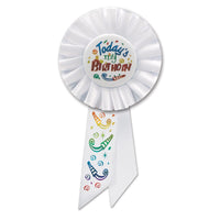 Today's My Birthday Rosette- White - Bulk 6 Pack