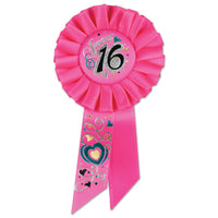 Sweet 16 Birthday Party Rosette- Pink with Hearts - Bulk 6 Pack