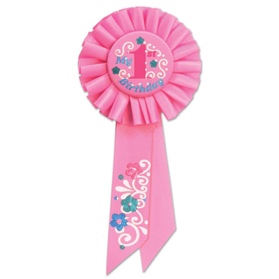 My 1st Birthday Rosette - pink - Bulk 6 Pack