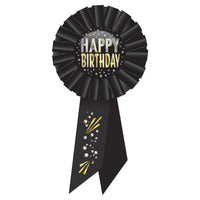 Happy Birthday Rosette- Black - Bulk 6 Pack