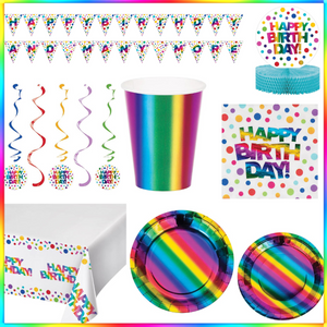 Rainbow Foil Birthday Kit for 8 (48 Total Items)