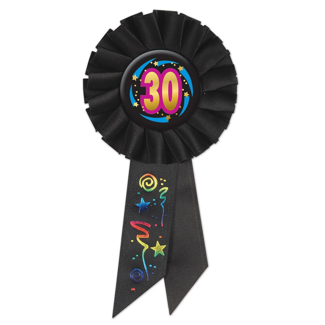 30th Birthday Rosette- Black - Bulk 6 Pack