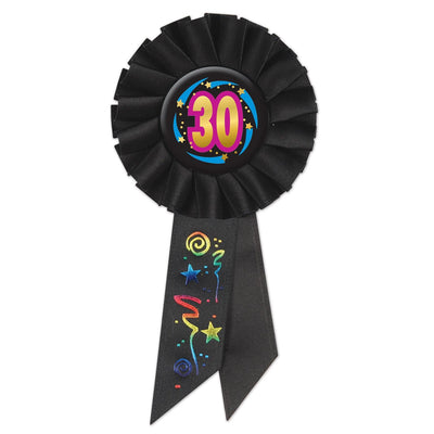 30th Birthday Rosette- Black - Bulk 6 Pack