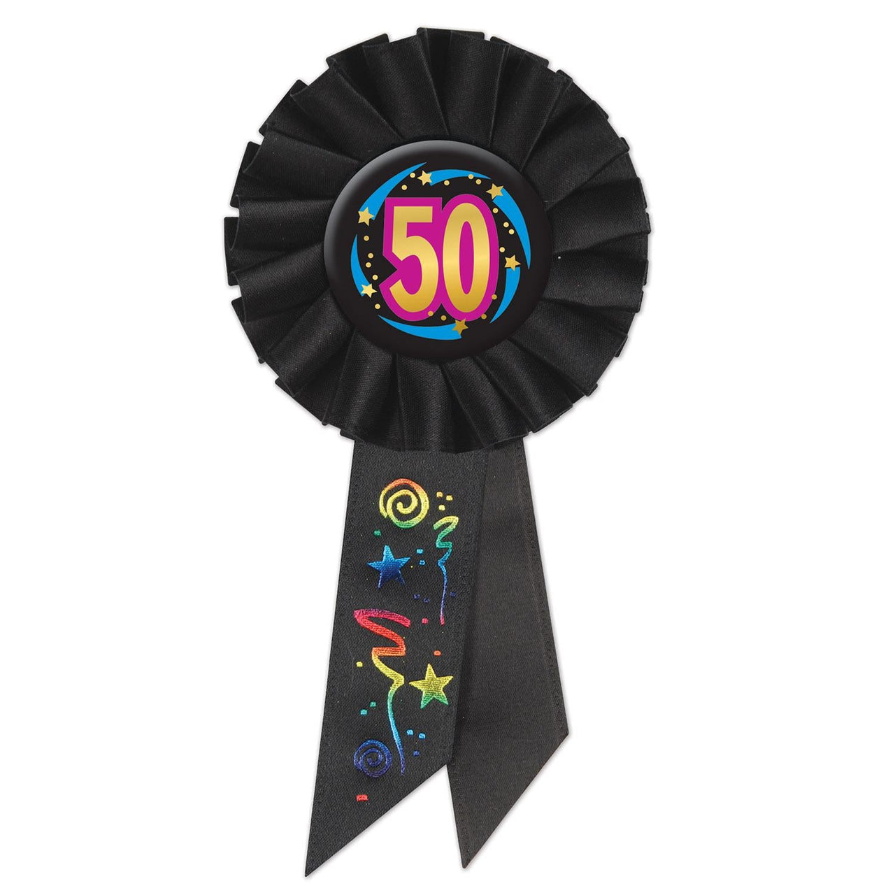 50th Birthday Rosette- Black - Bulk 6 Pack