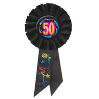 50th Birthday Rosette- Black - Bulk 6 Pack