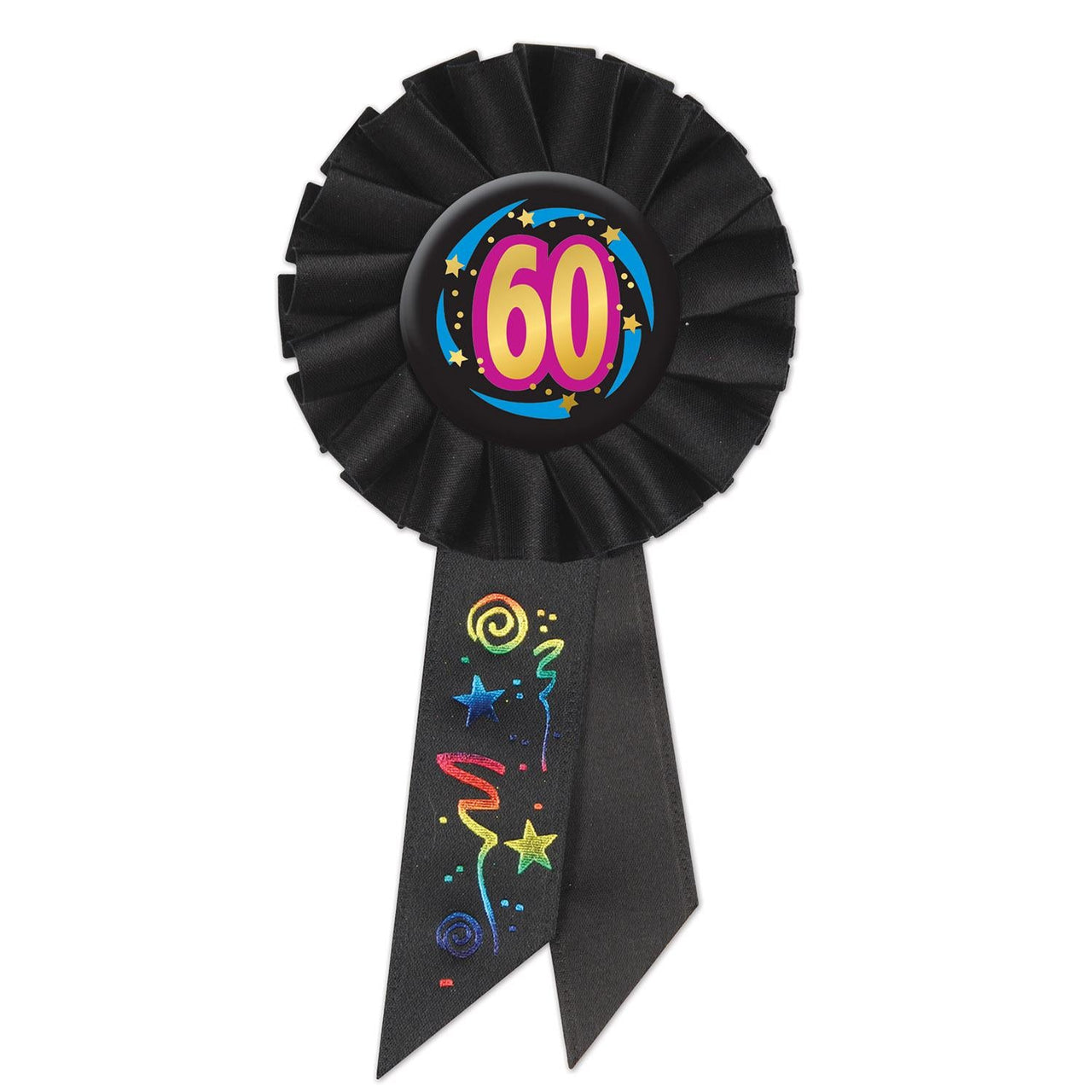 60th Birthday Rosette- Black - Bulk 6 Pack