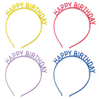 48 pc Bulk Assorted Colors Happy Birthday Headbands with Glitter