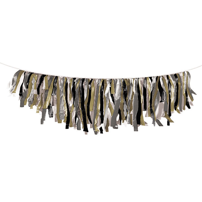 6 pc Bulk Black Gold and Silver Fringe Garlands