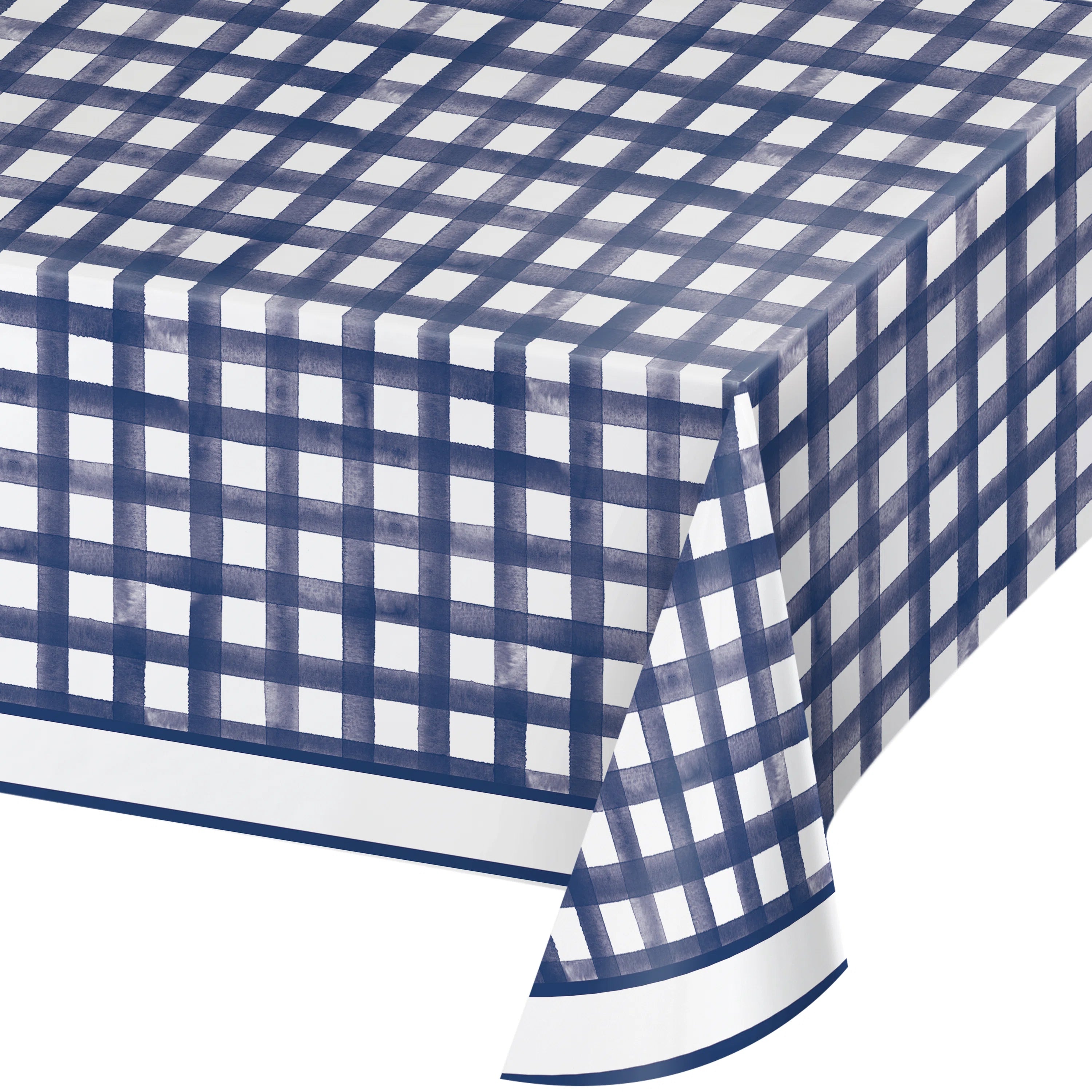 Navy Gingham Paper Tablecloth 54x96, Made in USA