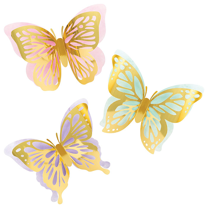 18 pc Bulk Shimmering Butterfly Wall Decor