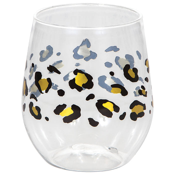 6 pc Bulk Leopard Plastic Stemless Wine Glasses
