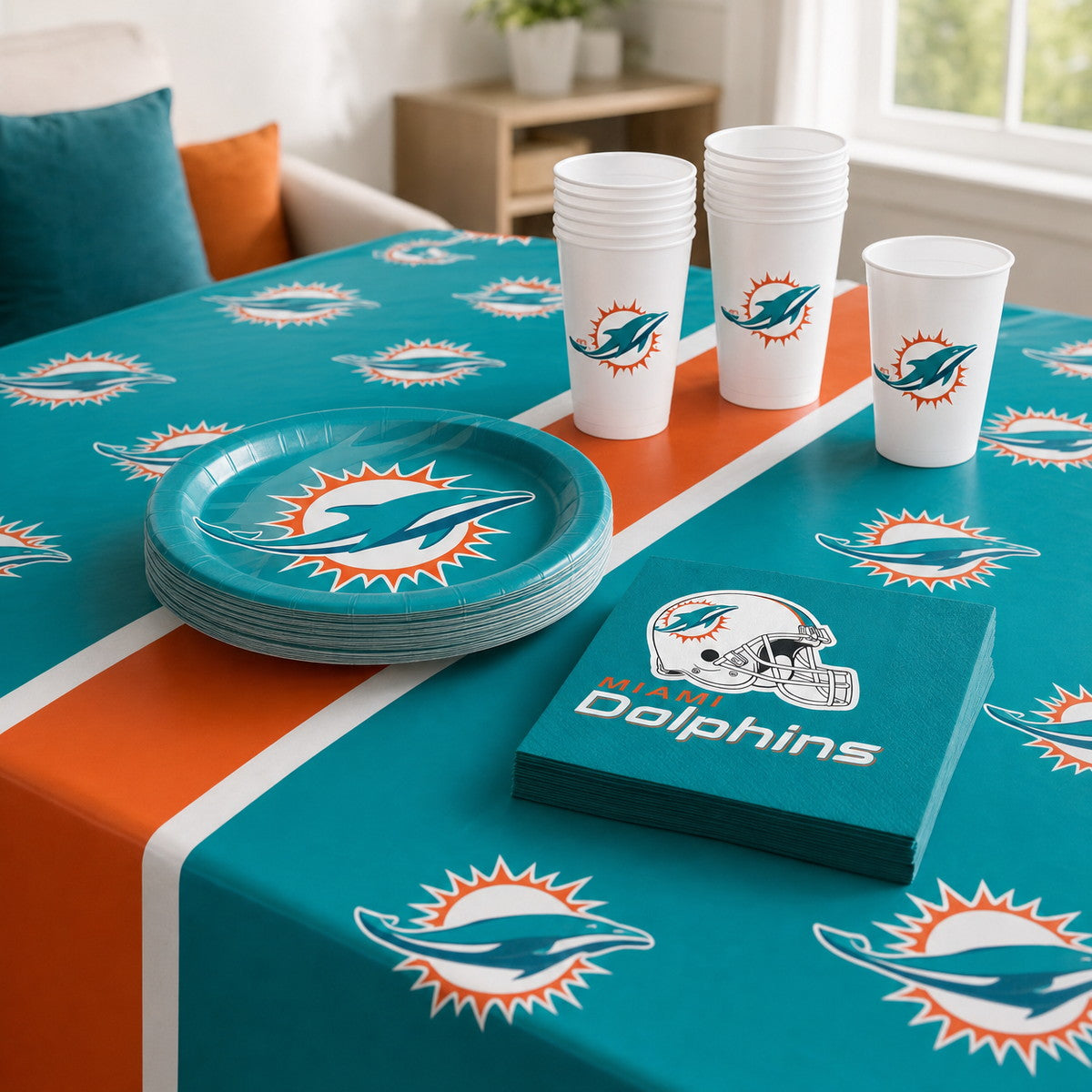 Miami Dolphins Plastic Tablecover, 54"x102"