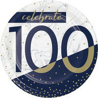 96 pc Bulk Navy and Gold 100th Birthday Dessert Plates