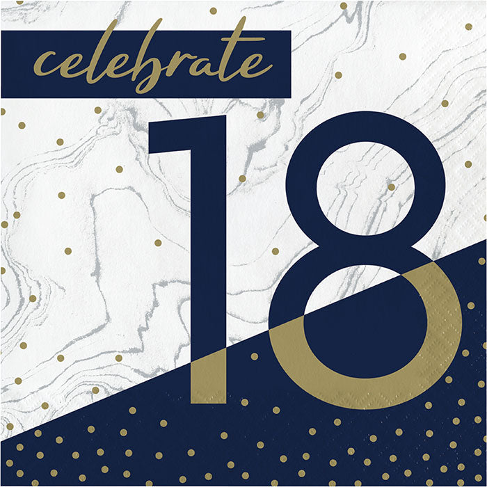 192 pc Bulk Navy and Gold 18th Birthday Luncheon Napkins