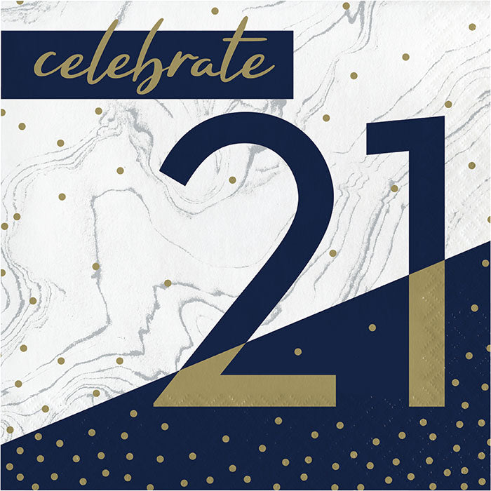 192 pc Bulk Navy and Gold 21st Birthday Luncheon Napkins
