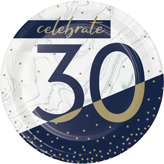 96 pc Bulk Navy and Gold 30th Birthday Dessert Plates