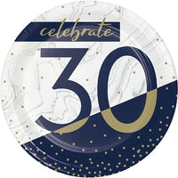 96 pc Bulk Navy and Gold 30th Birthday Dessert Plates