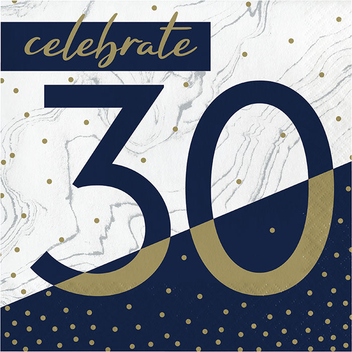 192 pc Bulk Navy and Gold 30th Birthday Luncheon Napkins