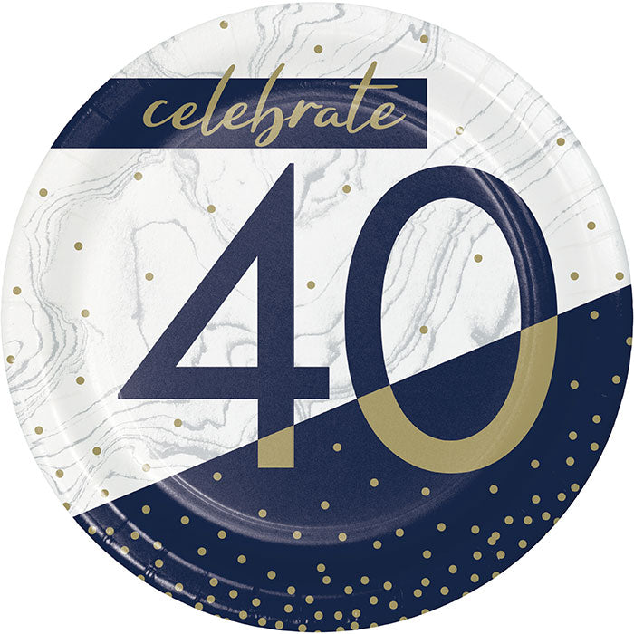 96 pc Bulk Navy and Gold 40th Birthday Dessert Plates