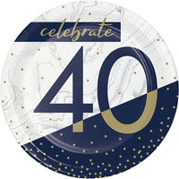 96 pc Bulk Navy and Gold 40th Birthday Dessert Plates