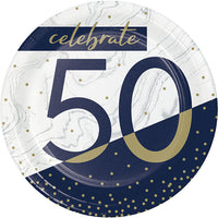 96 pc Bulk Navy and Gold 50th Birthday Dessert Plates