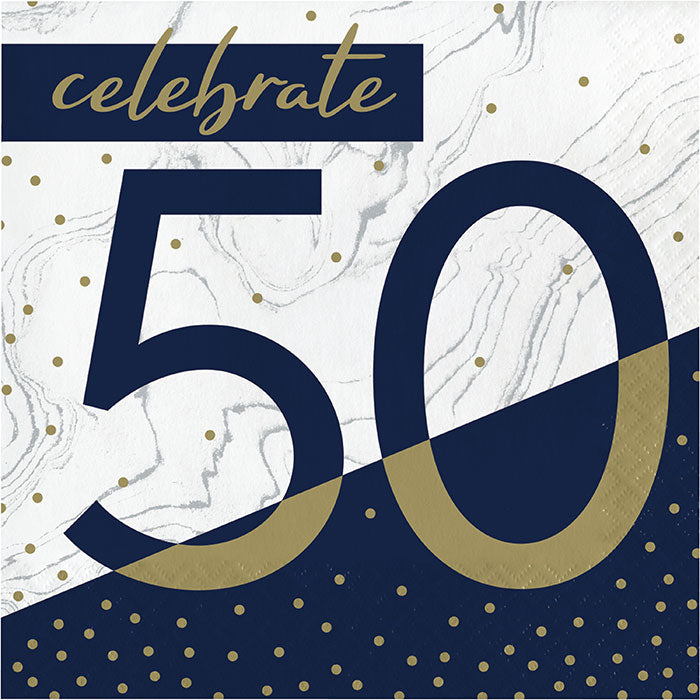 192 pc Bulk Navy and Gold 50th Birthday Luncheon Napkins