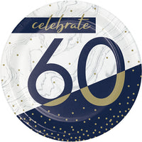 96 pc Bulk Navy and Gold 60th Birthday Dessert Plates