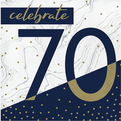 192 pc Bulk Navy and Gold 70th Birthday Luncheon Napkins