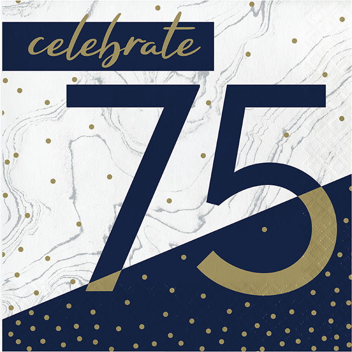 192 pc Bulk Navy and Gold 75th Birthday Luncheon Napkins