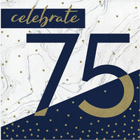 192 pc Bulk Navy and Gold 75th Birthday Luncheon Napkins
