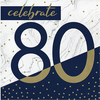192 pc Bulk Navy and Gold 80th Birthday Luncheon Napkins