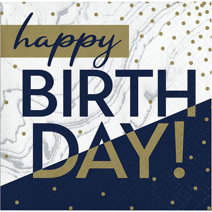 192 pc Bulk Navy and Gold Birthday Beverage Napkins