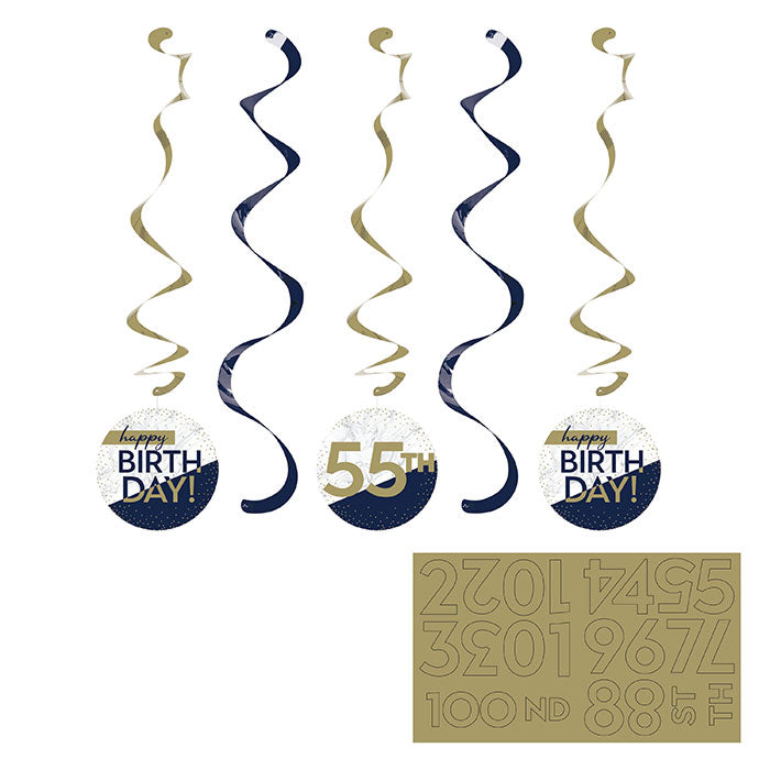 30 pc Bulk Navy and Gold Birthday Dizzy Danglers