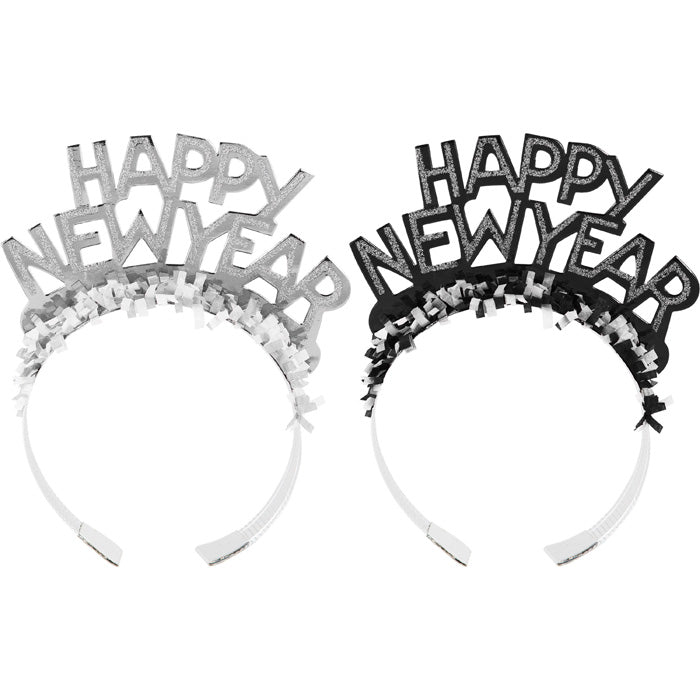 50 pc Bulk New Year's Eve Black and Silver Foil Glitter Tiaras
