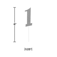 12ct Bulk Silver Number One Cake Toppers