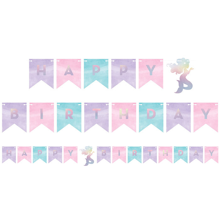 12 pc Bulk Iridescent Mermaid Party Happy Birthday Banners