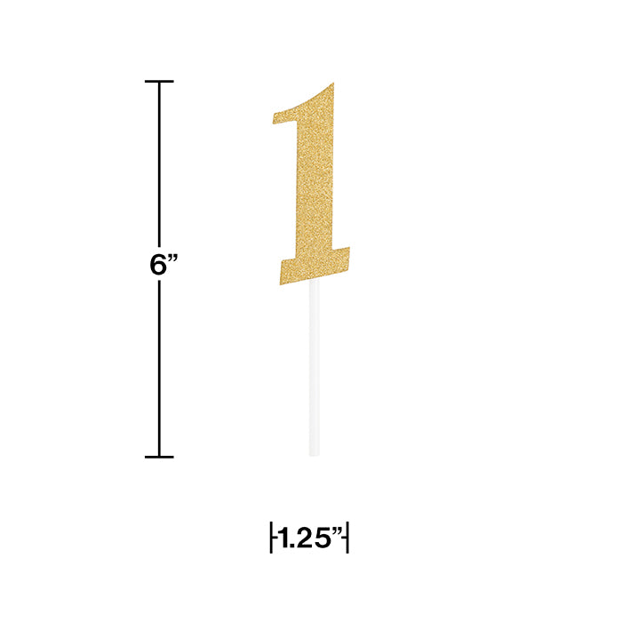 12ct Bulk Gold Number One Cake Toppers